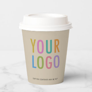 Gobelets En Papier Beige Paper Cups with Lids Custom Company Logo 8oz