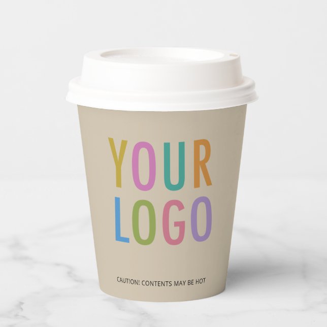 Gobelets En Papier Beige Paper Cups with Lids Custom Company Logo 8oz (Recto)