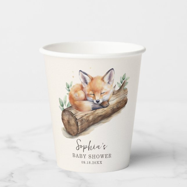 Gobelets En Papier Beige Woodland Fox Baby Shower Paper Cup (Recto)
