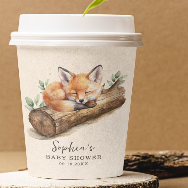 Gobelets En Papier Beige Woodland Fox Baby Shower Paper Cup (Créateur téléchargé)