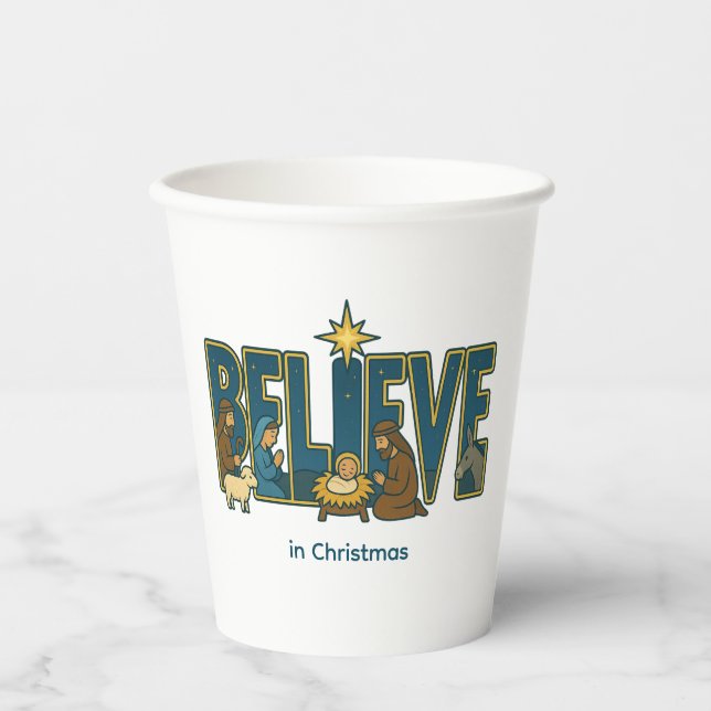 Gobelets En Papier Believe nativity  (Recto)