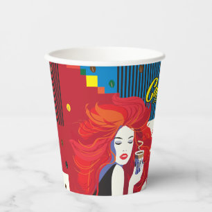 Gobelets En Papier "Belle Femme de mode avec Café Cup" Pop Art