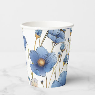 Gobelets En Papier Belle fleur sauvage bleu clair