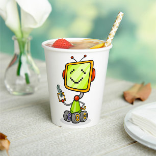 Gobelets En Papier Belle Robot Rétro Cartoon Amusant IA Tech Art numé