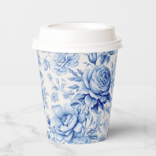 Gobelets En Papier Belle Roses et Fleurs sauvages Bleus & Blancs