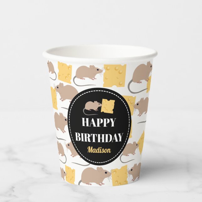 Gobelets En Papier Belle Souris Rodent Manger Fromage Anniversaire (Recto)