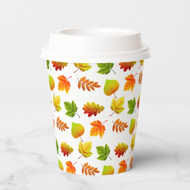 Gobelets En Papier Belles feuilles d'automne sur fond blanc (Verso)