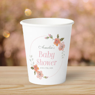 Gobelets En Papier Belles tasses de papier Baby shower rose floral