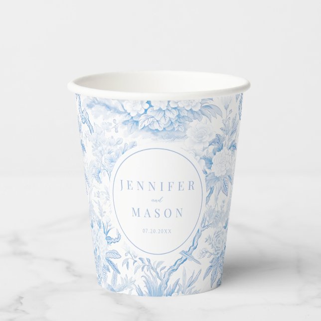 Gobelets En Papier Belles tasses de papier mariage bleu clair (Recto)