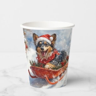 Gobelets En Papier Berger belge en luge Laisser neiger Noël