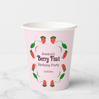 Gobelets En Papier Berry 1er Anniversaire Art Nouveau Rose Mignon