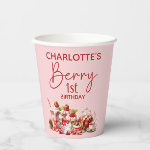 Gobelets En Papier Berry 1er Anniversaire Rose Rouge Fraise Nom