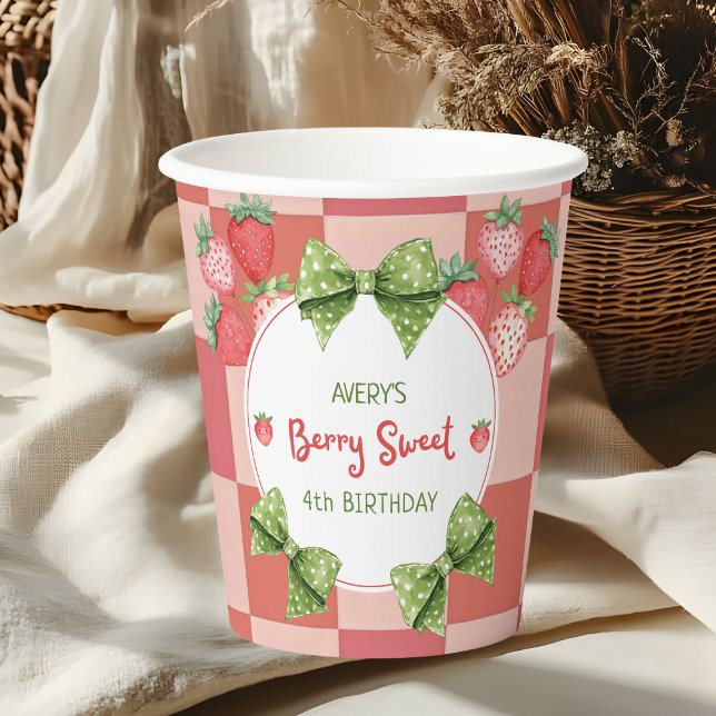Gobelets En Papier Berry 4th Birthday Strawberry Party  (Créateur téléchargé)