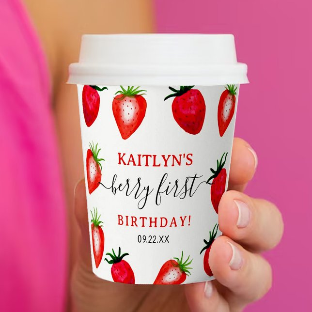 Gobelets En Papier Berry aux fraises sucrées Premier 1er anniversaire (Créateur téléchargé)