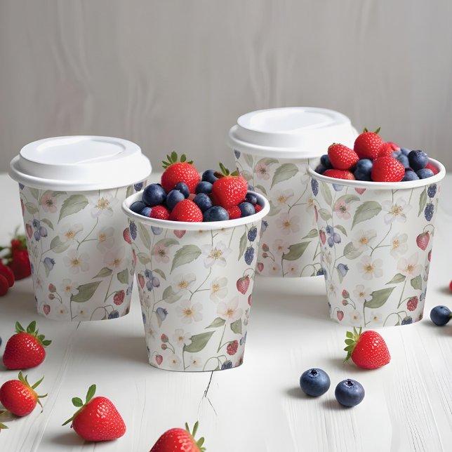 Gobelets En Papier Berry Baby shower doux Fleurs et baies sauvages (Berry Sweet Baby Shower Wild Berries & Flowers Paper Cups)