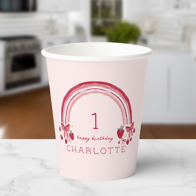 Gobelets En Papier Berry First Birday Rainbow Strawberry Bows (Créateur téléchargé)