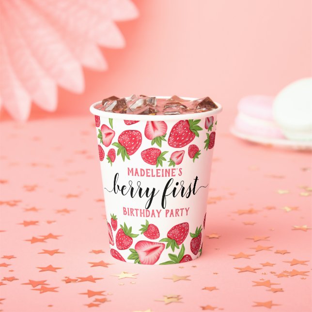 Gobelets En Papier Berry First Strawberry 1er fête d'anniversaire Per (Insitu)