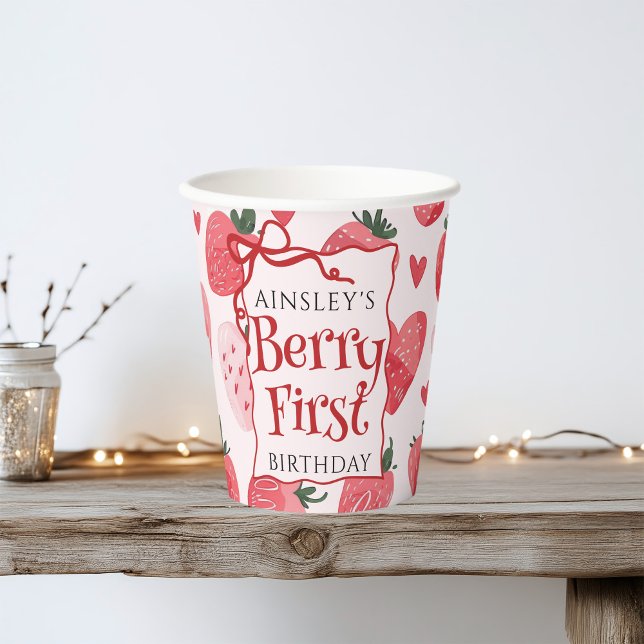 Gobelets En Papier Berry personnalisé Première coquette rose Bow 1er  (Créateur téléchargé)