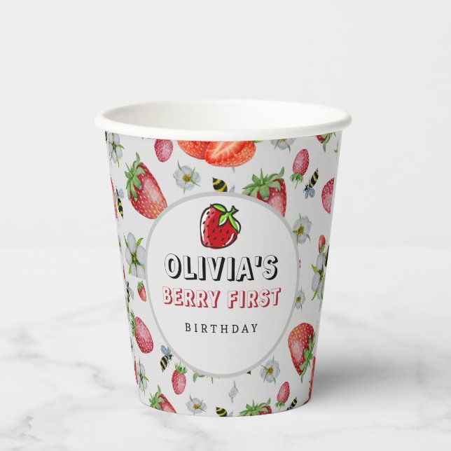Gobelets En Papier Berry Premier anniversaire Fraise fête d'anniversa (Recto)
