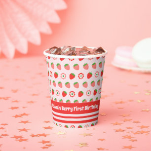 Gobelets En Papier Berry rouge rose mignon Premier anniversaire