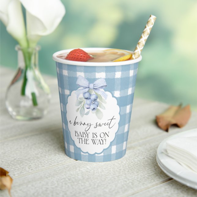 Gobelets En Papier Berry Sweet Blueberry Gingham Baby Shower (Insitu)
