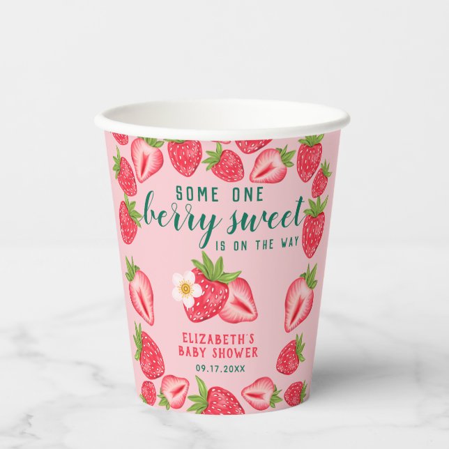 Gobelets En Papier Berry Sweet Strawberry Baby shower personnalisé (Recto)