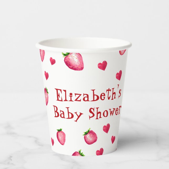 Gobelets En Papier Berry Sweet Strawberry Hearts Unisex Baby shower (Recto)