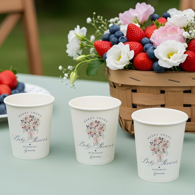 Gobelets En Papier Berry Sweet Wild Berry Floral Baby shower de bouqu (Berry Sweet Wild Berry Floral Bouquet Baby Shower Paper Cups)