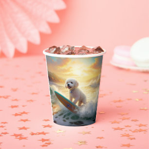 Gobelets En Papier Bichon Frise Beach Plage Surf Peinture