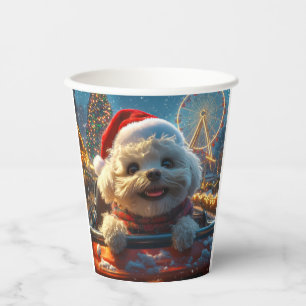 Gobelets En Papier Bichon Frise Dog Roller Dessous de verre Noël