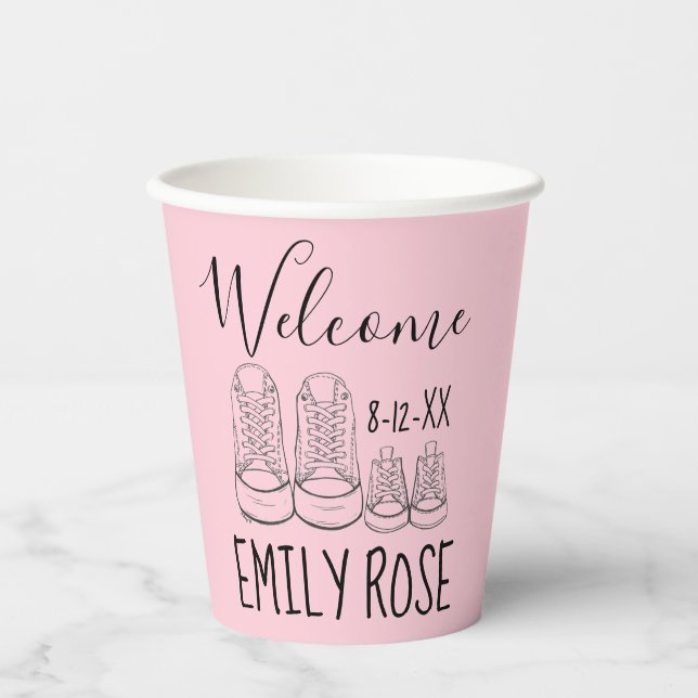 Gobelets En Papier BIENVENUE Nouvelle Arrivée Chaussures bébé Douche  (Recto)