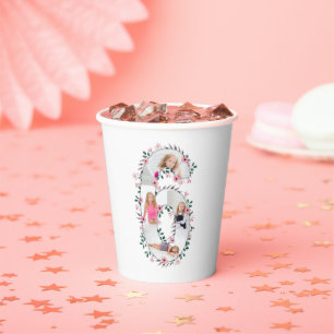 Gobelets En Papier Big 6th Birthday Girl Photo Collage Fleur rose