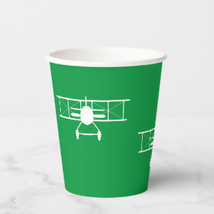Gobelets En Papier Biplane Vintage blanc sur Arrière - plan vert