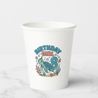 Gobelets En Papier Birthday Girl Sea Turtle 8th Birthday Shirt Design