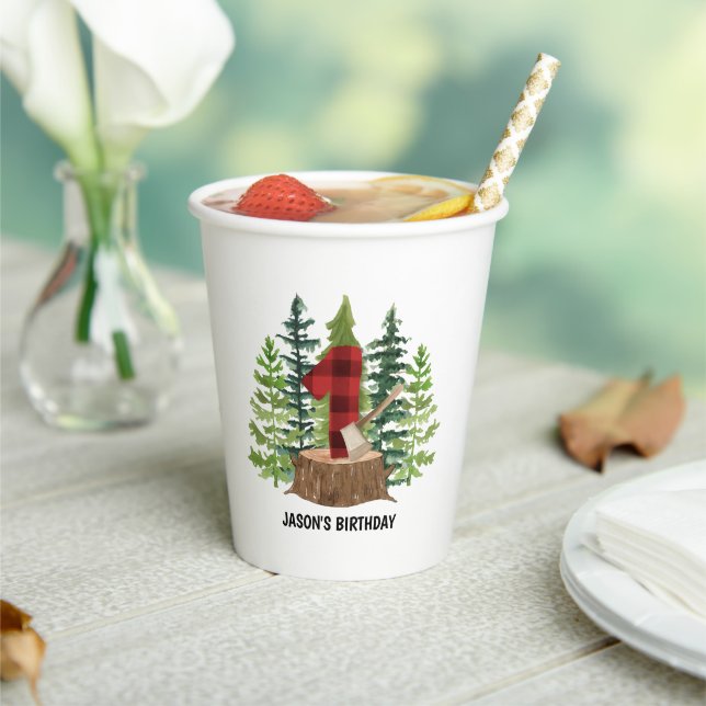 Gobelets En Papier Bison de bûcheron 1er anniversaire Plaid (Insitu)