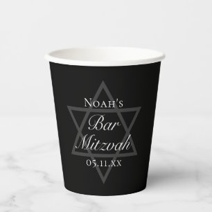 Gobelets En Papier Black Bar Mitzvah Star de David Custom Party