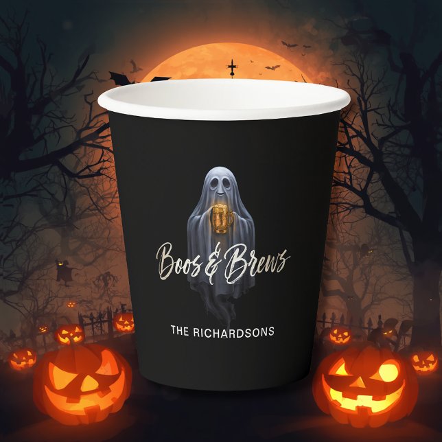 Gobelets En Papier Black Boos & Brews Fantôme Halloween (Créateur téléchargé)