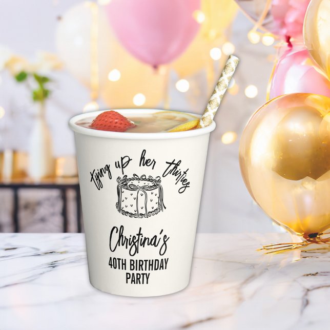 Gobelets En Papier Black Bow Attache ses trente 40e anniversaire (Créateur téléchargé)