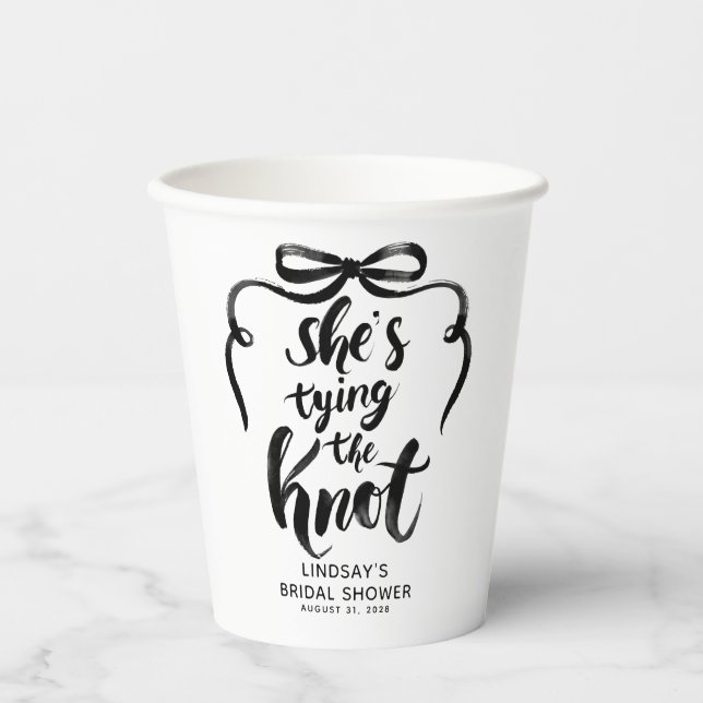 Gobelets En Papier Black Bow She's Tying the Knot Bridal Shower (Recto)