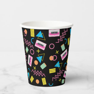 Gobelets En Papier Black Colorful 80's Retro Party thème