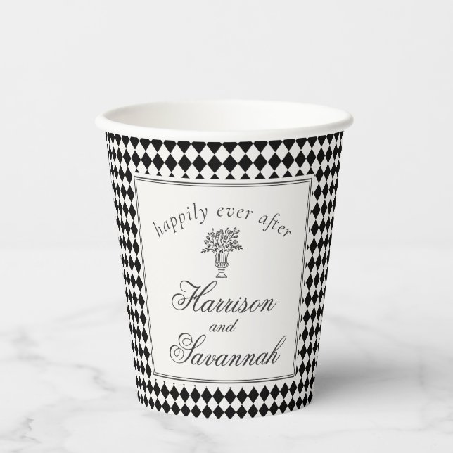 Gobelets En Papier Black Harlequin Checkered Wedding (Recto)