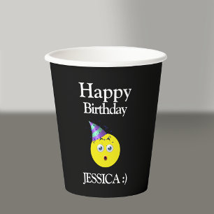 Gobelets En Papier Black Jaune Blanc Joyeux Emoji Anniversaire