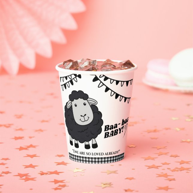 Gobelets En Papier Black Kawaii Little Lamb Baby Shower (Insitu)
