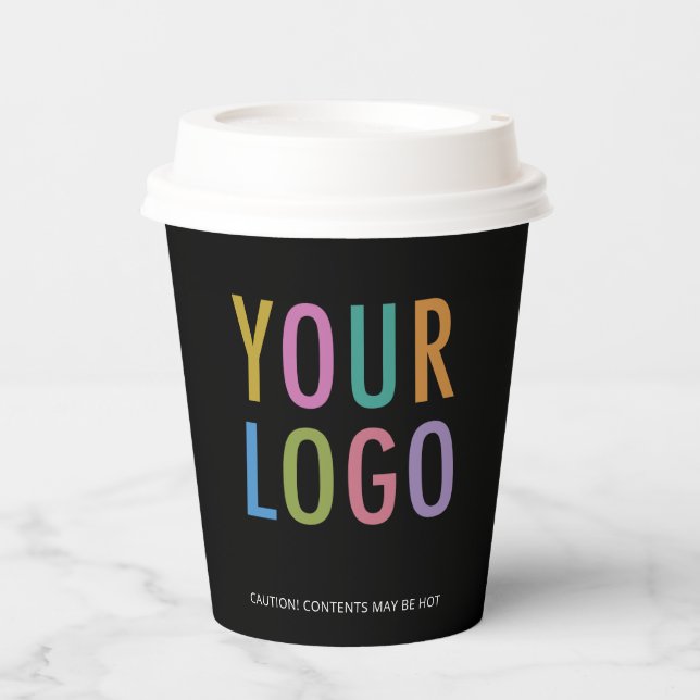 Gobelets En Papier Black Paper Cups with Lids Custom Company Logo 8oz (Recto)
