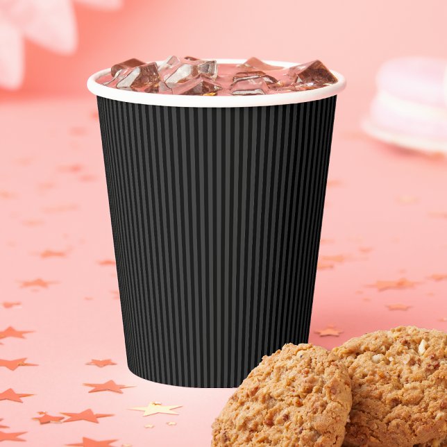 Gobelets En Papier Black & Smoky Black Narrow Vertical Stripes (Créateur téléchargé)