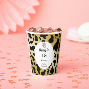 Gobelets En Papier Black White Gold Cow Spots & Horseshoe Anniversair