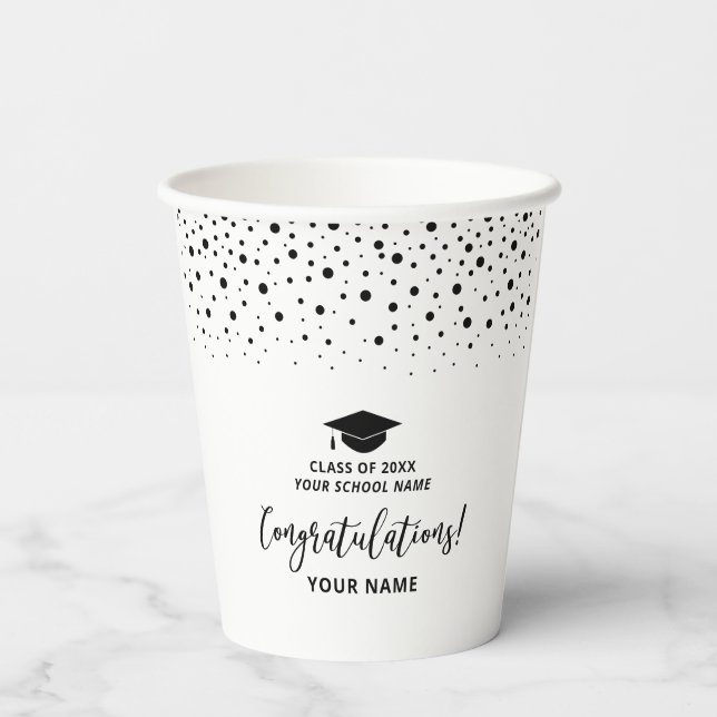 Gobelets En Papier Black & White Modern School Graduation Party (Verso)