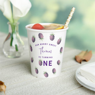 Gobelets En Papier Blackberry d'aquarelle 1er anniversaire