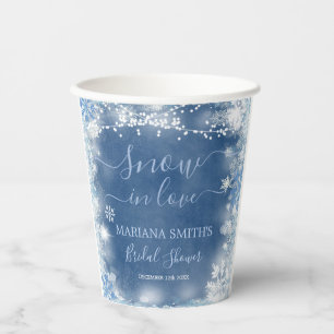 Gobelets En Papier Blanc Bleu Neige en Amour Flocon de Neige Enterrem