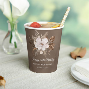 Gobelets En Papier Blanc Floral Neutre Automne 30e anniversaire